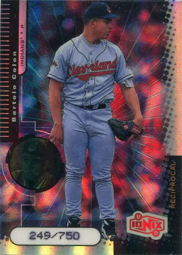 Baseball player in gray Cleveland uniform on Upper Deck Ionix trading card R23