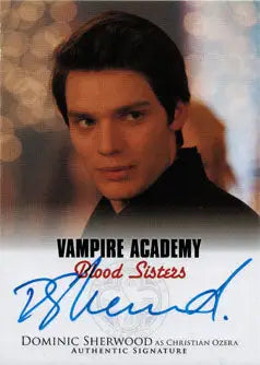 Autographed trading card of Dominic Sherwood as Christian from Vampire Academy