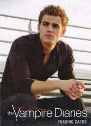 Vampire Diaries Season 1 promo card featuring a young man in a dark shirt