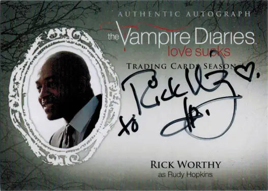 Autographed trading card of Rick Worthy as Rudy Hopkins from The Vampire Diaries Season 4
