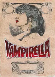 Stylized illustration of a woman’s profile on Vampirella hand colored art card by Tanya Vabalas
