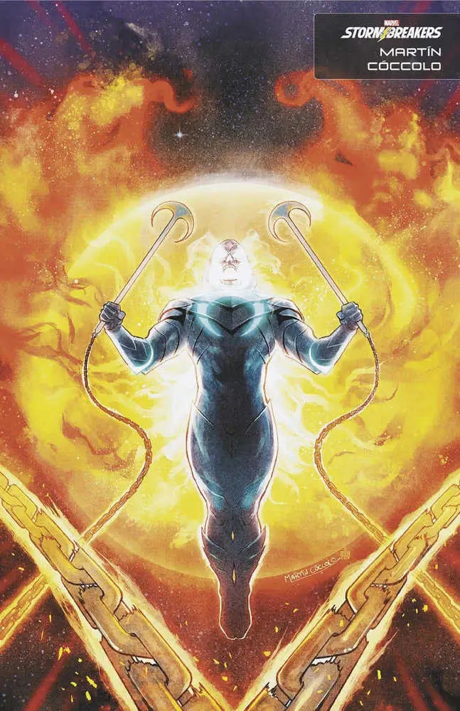 Glowing Moon Knight figure with raised arms in cosmic energy for trading cards