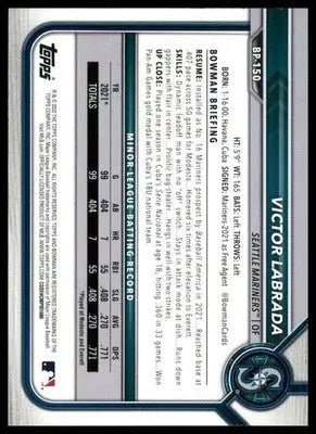 Victor Labrada 2022 Bowman Prospects #BP-150 Seattle Mariners - Baseball Card Single