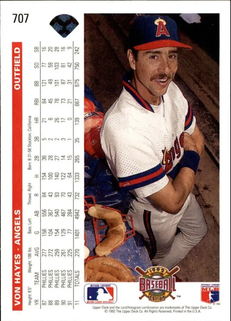 Von Hayes 1992 Upper Deck MLB #707 Baseball Card California Angels - Baseball Card Single