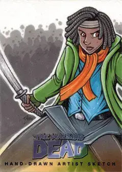 Walking Dead Comic Series Two Sketch Card by Mike Vasquez of Michonne - Non-Sports Card Single