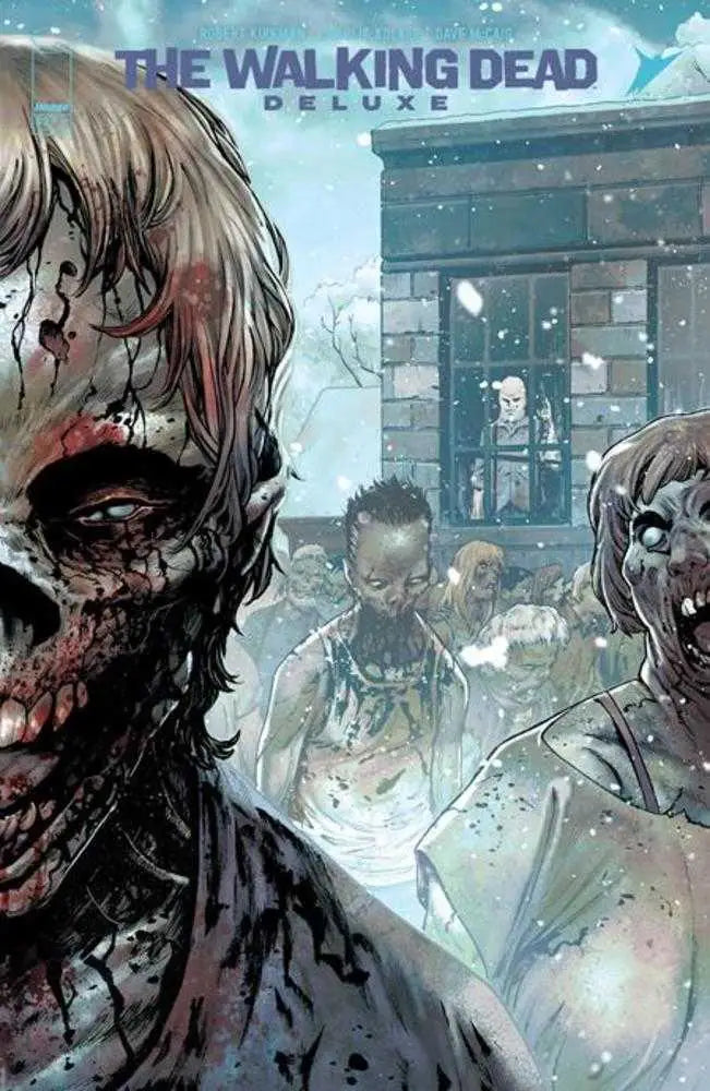 Decaying zombie with exposed teeth and blood in Walking Dead Deluxe #82 trading card art