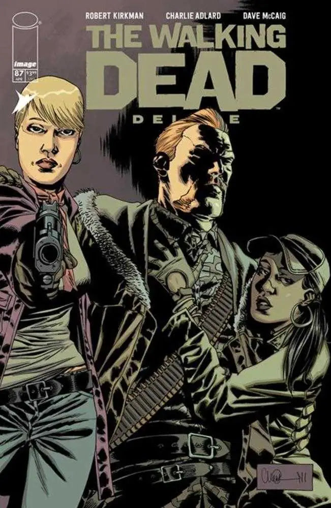 Comic book cover of The Walking Dead Deluxe #87 featuring armed characters in gritty art