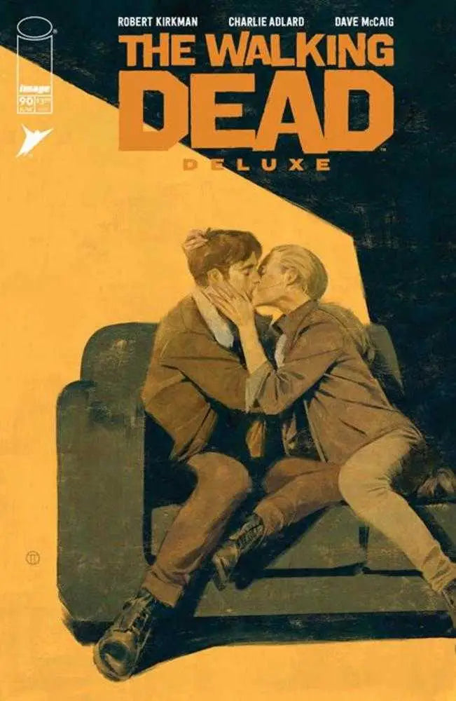 Comic book cover for The Walking Dead Deluxe with intimate embrace, ideal for trading cards