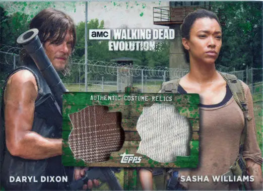 Walking Dead Evolution Costume Wardrobe Card featuring Daryl and Sasha fabric swatches