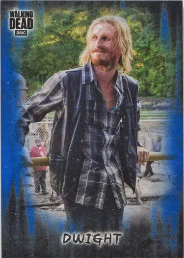 Disheveled man with blonde hair and plaid shirt in Walking Dead blue parallel card image
