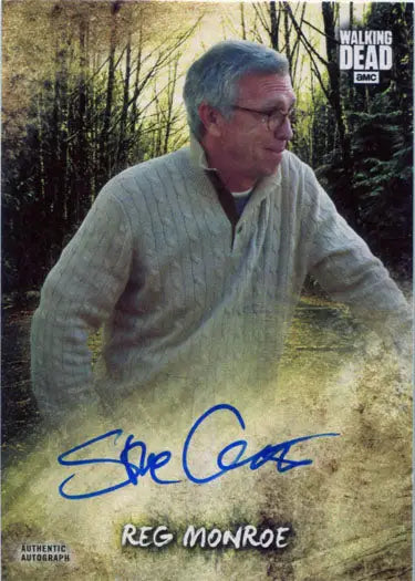 Autographed trading card of Steve Coulter as Reg Monroe in a forest setting