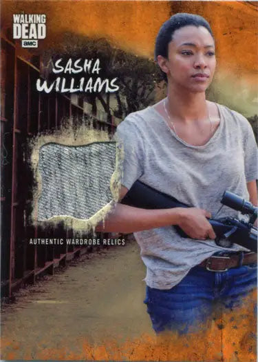 Trading card featuring Sasha Williams with wardrobe fabric swatch from The Walking Dead