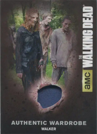 Trading card featuring The Walking Dead characters with costume fabric swatch from Season 4