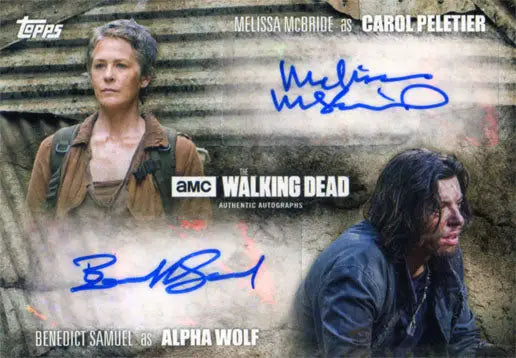 Autographed trading card of Melissa McBride and Benedict Samuel from The Walking Dead