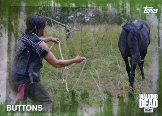 Person with a pole near a horse in a field for Walking Dead Season 5 Mold Parallel Card