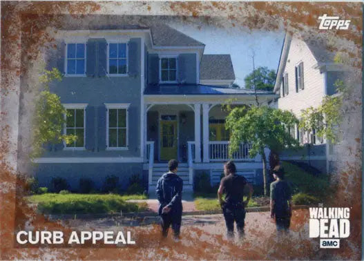 Two-story blue house with white trim in Walking Dead Season 5 Rust Parallel Base card