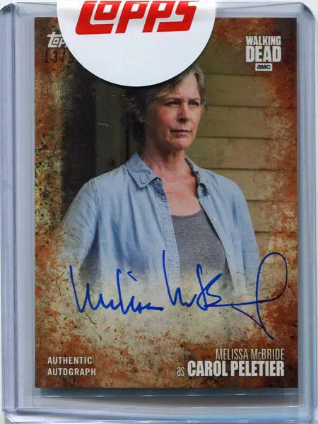 Autographed trading card of Melissa McBride as Carol Peletier from Walking Dead Season 7