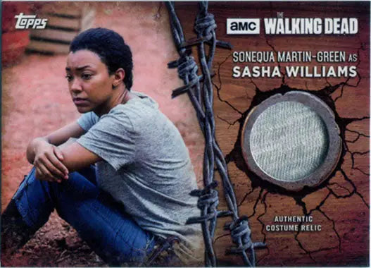 Trading card featuring Sonequa Martin-Green as Sasha from Walking Dead Season 7 with costume relic