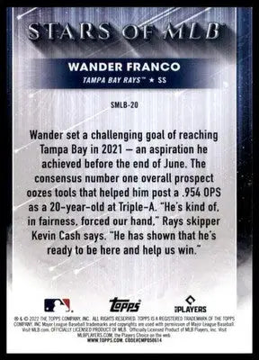 Wander Franco 2022 Topps Stars of MLB #SMLB-20 Tampa Bay Rays - Baseball Card Single
