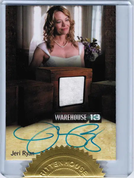 Autographed trading card of Jeri Ryan in white top from Warehouse 13 Season 4