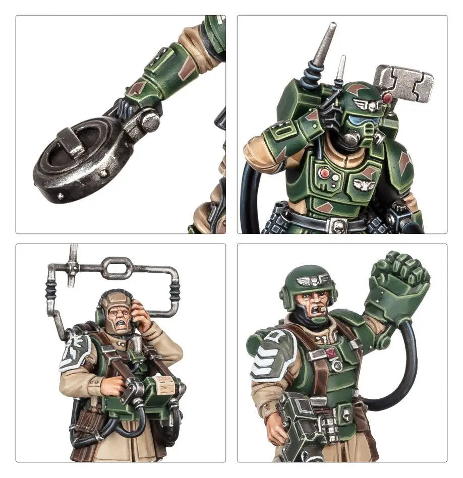 Warhammer 40k miniatures featuring Cadian Command Squad in Combat Patrol Astra Militarum