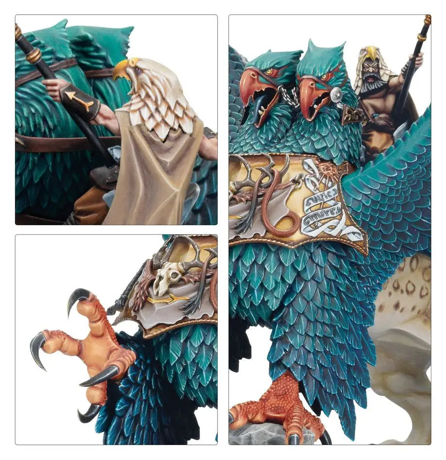 Turquoise-feathered dragon with armored warrior on Imperial Griffon for Warhammer