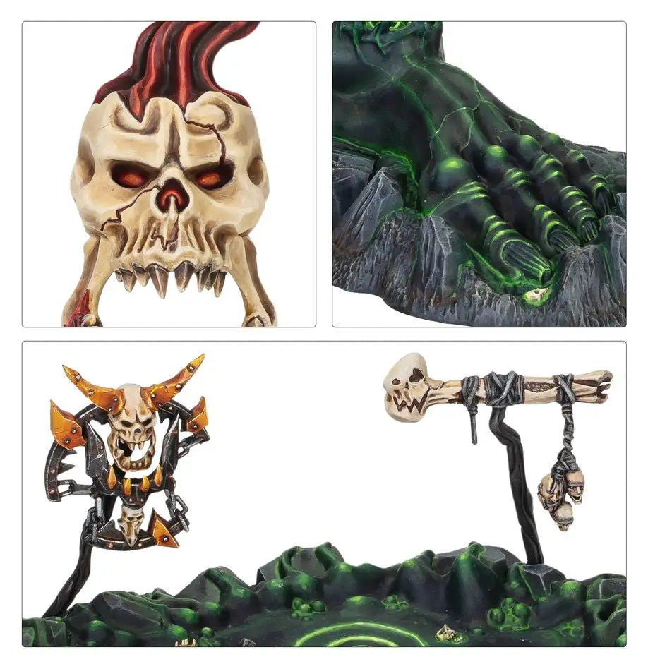 Miniature skull-themed terrain pieces for Warhammer Orruk Warclans collection
