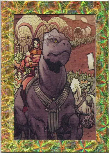 Purple dinosaur-like creature with rider in Warlord of Mars Comic Panel Card