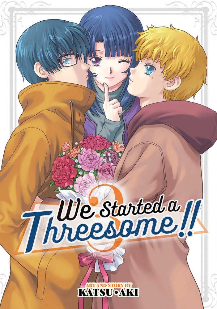 Anime-style book cover for We Started A Threesome!! Volume 3 with dramatic climax scene