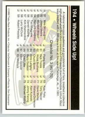 Wheels Side Up - 1992 Traks - #194 - Racing - Racing Card Single