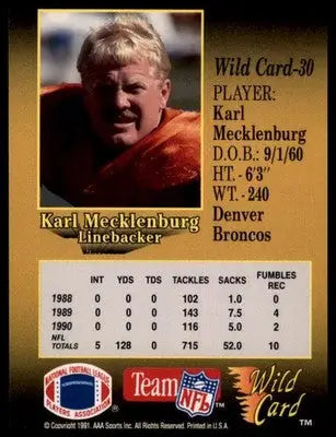 Wild Card Karl Mecklenburg 30 Denver Broncos - Football Card Single