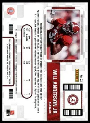 Will Anderson Jr. 2023 Panini Chronicles Draft Picks Contenders #23 Alabama - Football Card Single