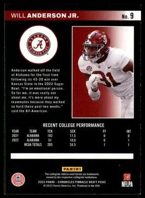 Will Anderson Jr. 2023 Panini Chronicles Draft Picks Pinnacle #9 Alabama - Football Card Single