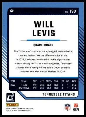 Will Levis 2024 Donruss #190 Tennessee Titans - Football Card Single