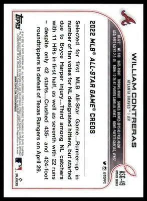 William Contreras 2022 Topps Update 2022 MLB ASG #ASG-49 Atlanta Braves - Baseball Card Single