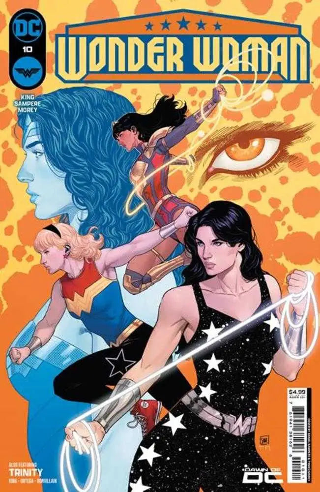 Comic book cover of Wonder Woman #10 by Daniel Sampere with superhero design for trading cards