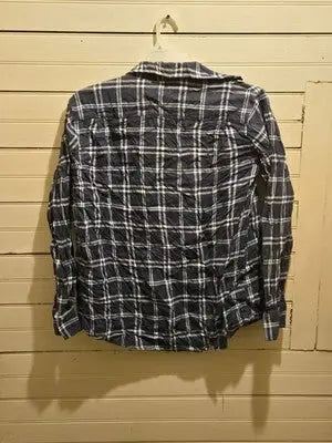Wrangler Shirt Mens M Navy White Plaid Long Sleeve Button Up Cotton Classic - Apparel