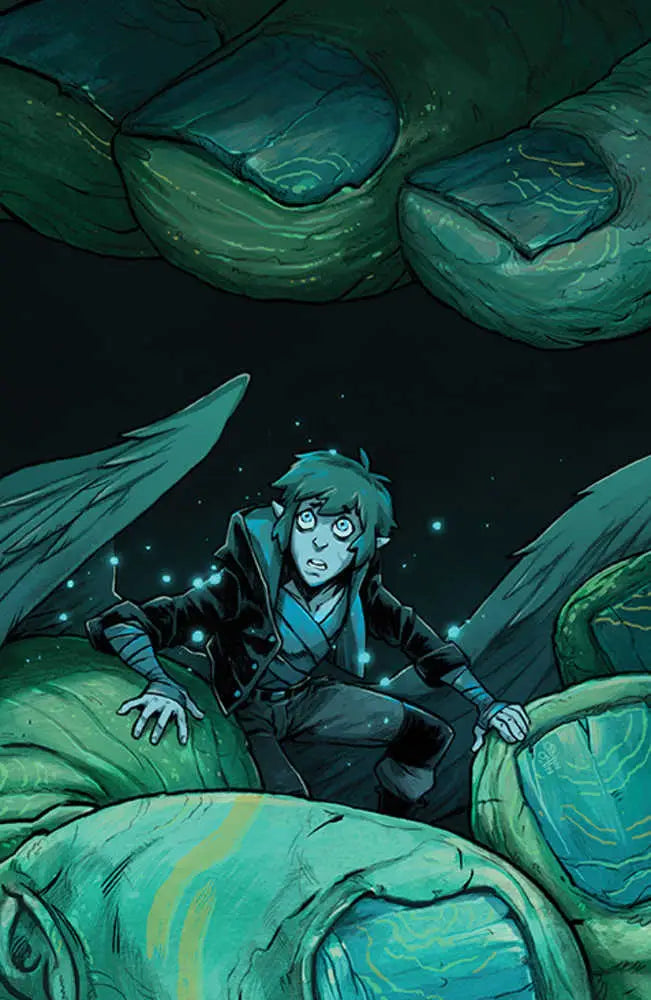 Anime-style character with blue hair and glowing green objects for Wynd The Throne In The Sky variant