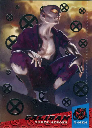 Stylized figure with pale skin in purple outfit on X-Men Silver Foil Base Parallel Card