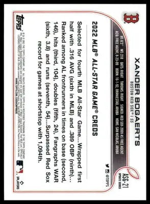Xander Bogaerts 2022 Topps Update 2022 MLB All-Star Game #ASG-21 Boston Red Sox - Baseball Card Single