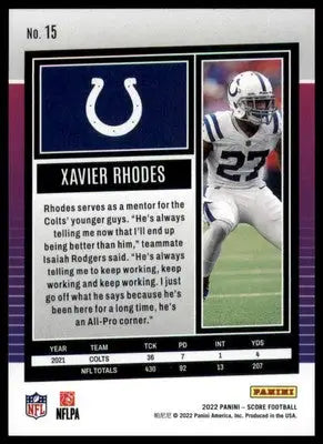 Xavier Rhodes 2022 Score #15 Indianapolis Colts - Football Card Single
