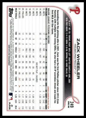 Zack Wheeler 2022 Topps #249 Philadelphia Phillies - Baseball Card Single