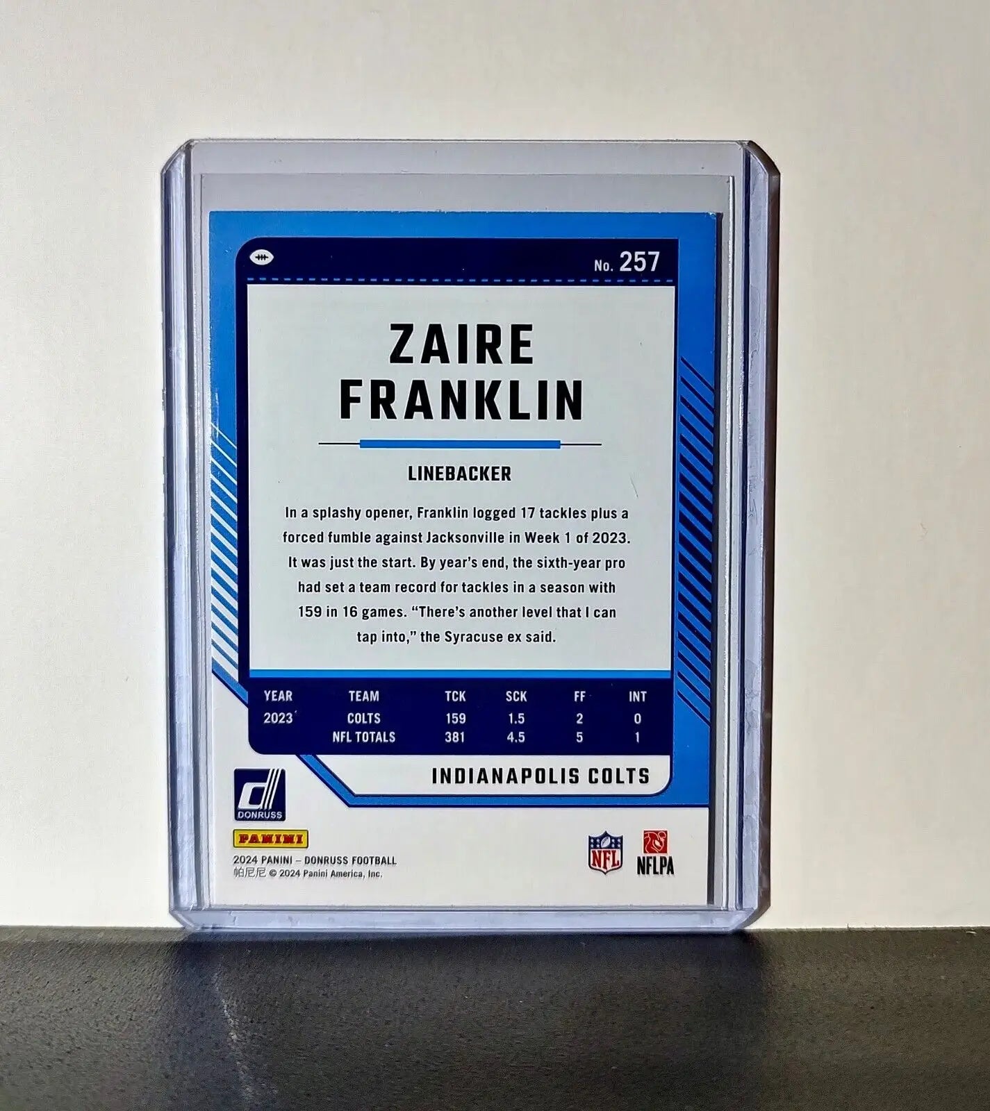Zaire Franklin 2024 Panini Donruss NFL #257 Card Indianapolis Colts - Football Card Single