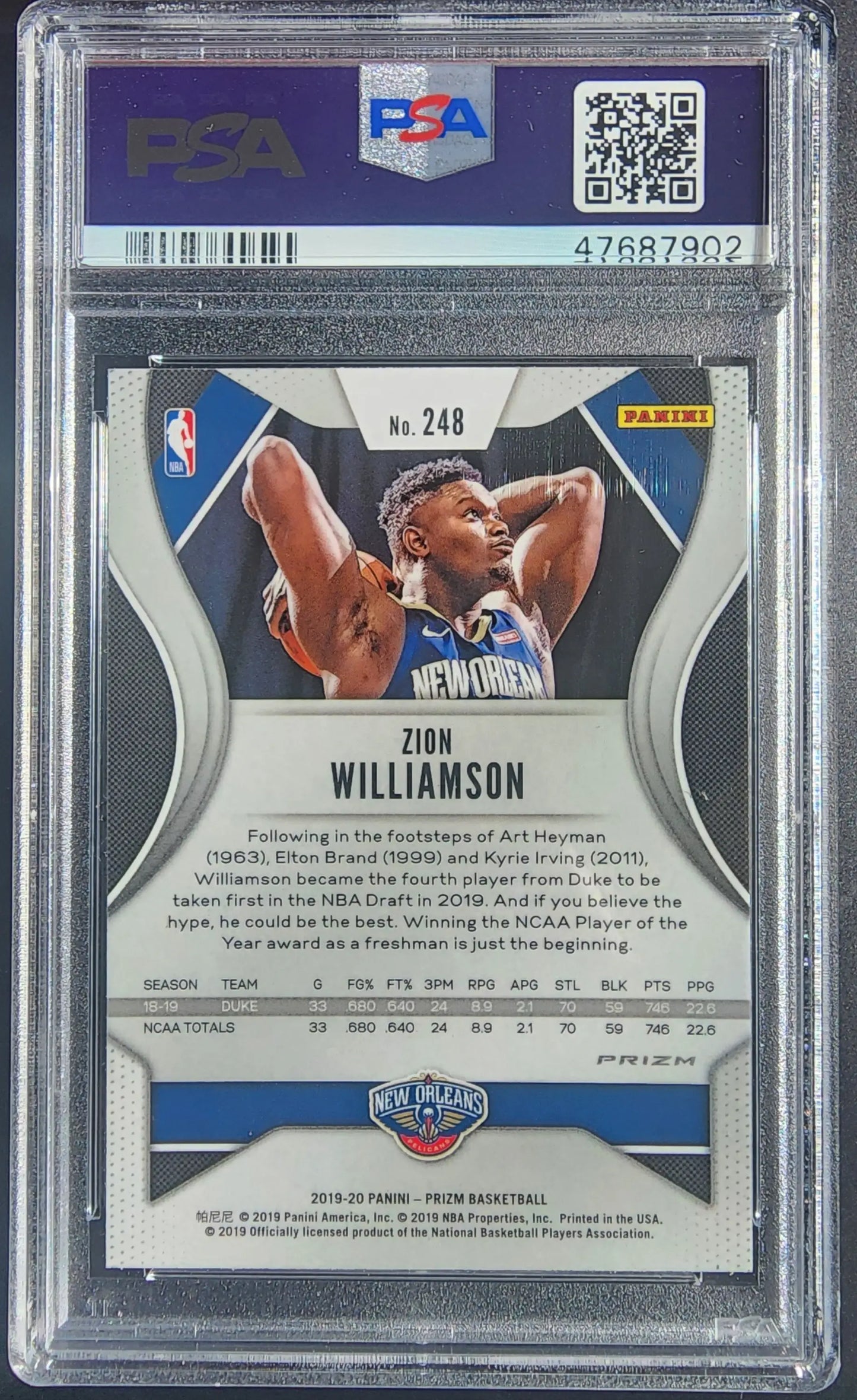Zion Williamson 2019 Panini Prizm #248 Silver PSA 9 Mint - Basketball Card Single