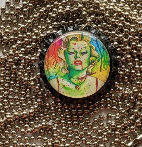 Zombie Marilyn Monroe-style bottle-cap pendant necklace - Entertainment Memorabilia
