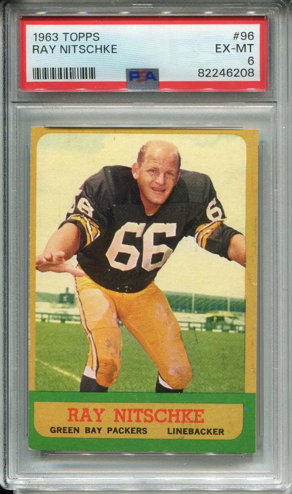 1963 Ray Nitschke RC #96 Green Bay Packers Graded PSA 6 EX-MT Rookie Card