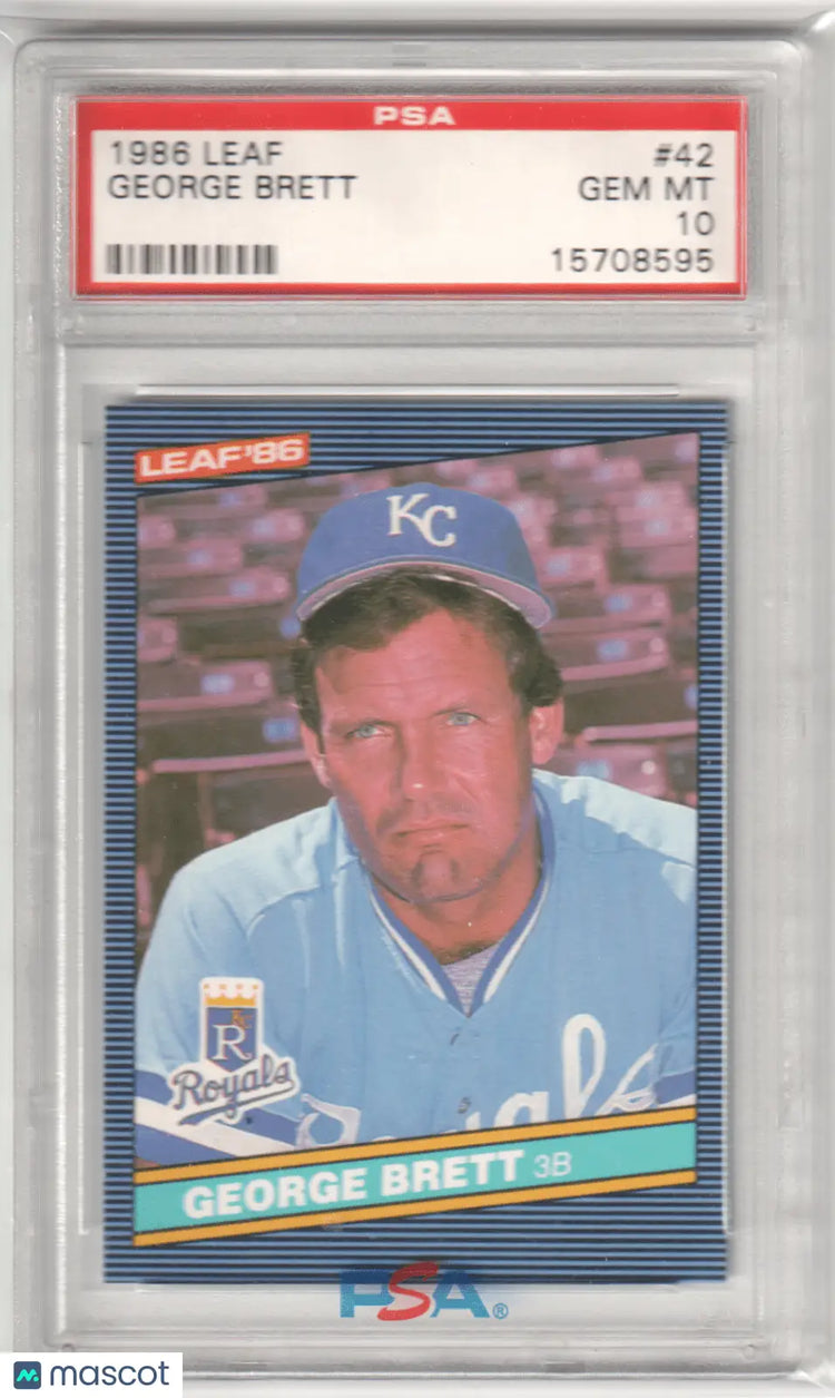Graded George Brett baseball card from 1986 Leaf Colony Hobby Gem Mint PSA 10