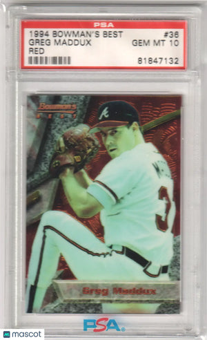 Graded Greg Maddux 1994 Bowman’s Best baseball card in red PSA 10 GEM MINT from Columbia Hobby