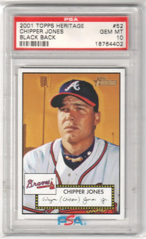 CHIPPER JONES 2001 Topps Heritage #52 Black Back PSA 10 GEM MINT - BRAVES Pop 7 - Baseball Card Single