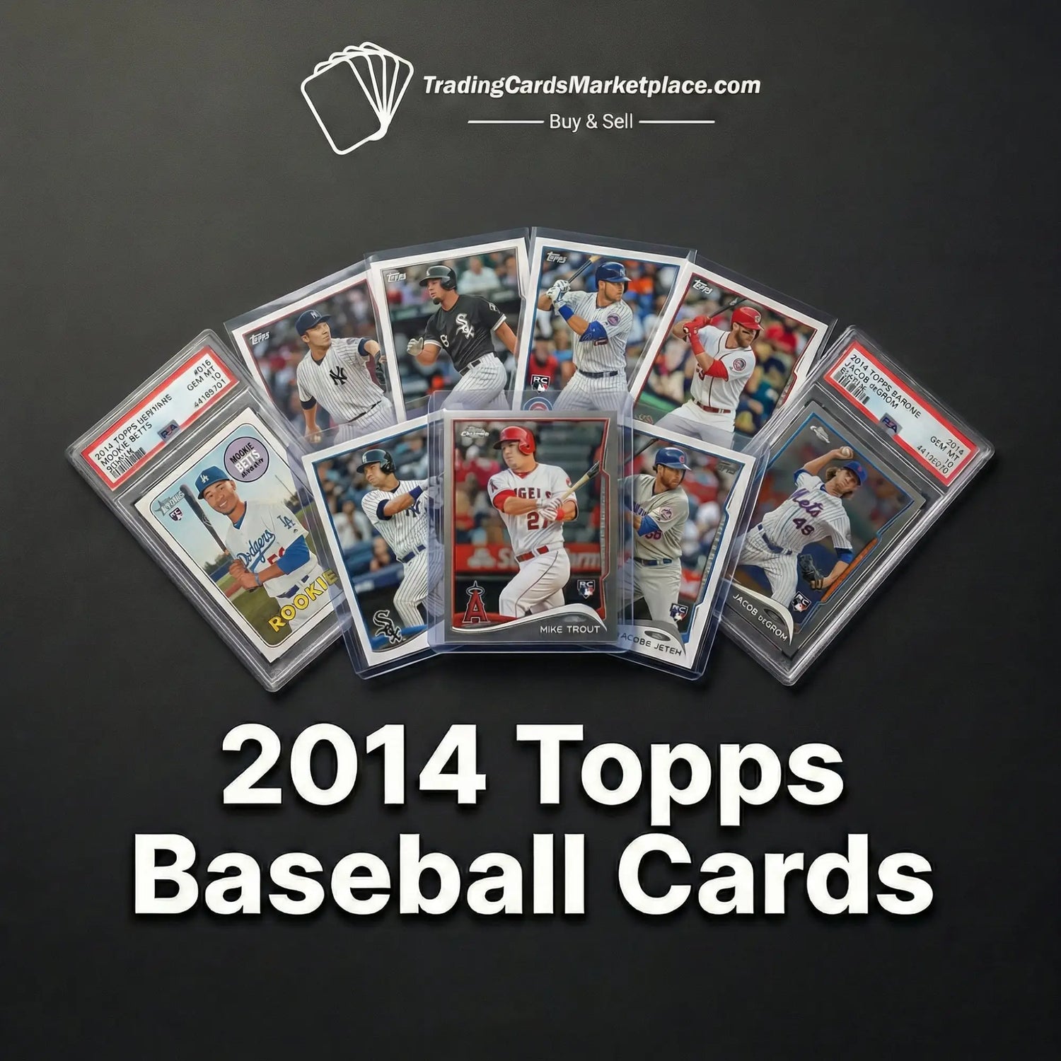 A collection of 2014 topps baseball cards, each encased in clear protective slabs with red and white grading labels.